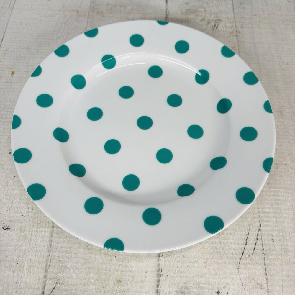 Isaac Mizahi DOT LUXE Green Teal Polka Dot White Porcelain 8" Salad Plates Set 4 - Picture 6 of 16
